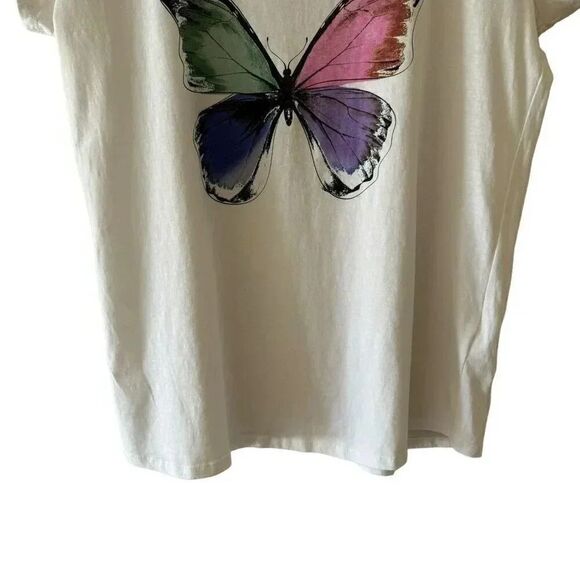 Everme Butterfly White Blue  Purple Short Sleeves Crewneck T-Shirt SZ L #2164 - Picture 6 of 13